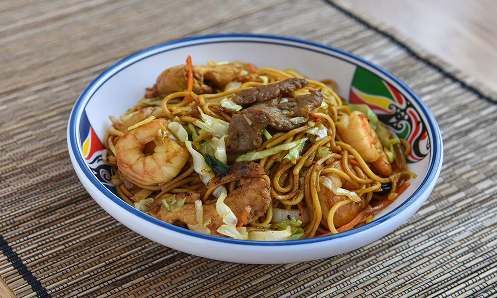 Hearty lo mein loaded with shrimp, chicken, beef, and mixed vegetables at Golden Dragon Express, a Chinese Restaurant in San Antonio